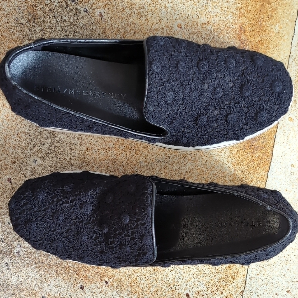 Stella McCartney | Black Floral Crochet Platform Slip-on Shoes Size 7.5 - Picture 8 of 15